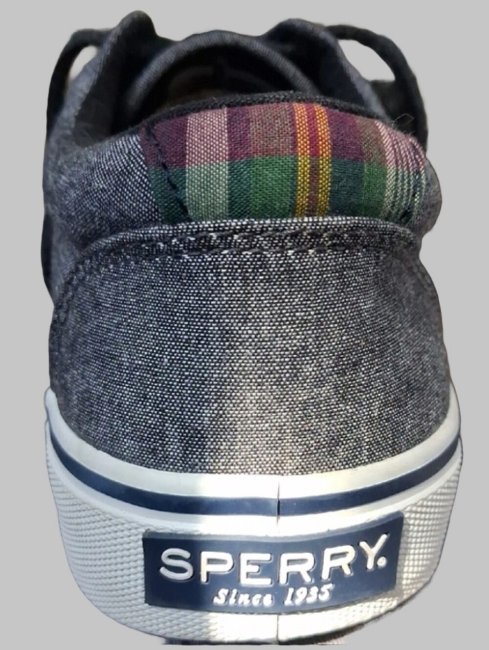 Sperry Boat Shoe with Plaid Heel Men's 7.5